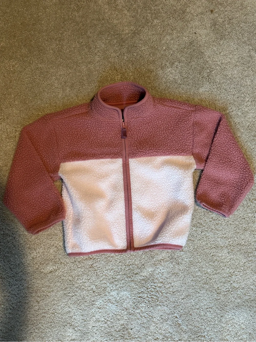 Kids' 3T Two-Tone Sherpa Fleece Jacket — Dusty Rose & Cream